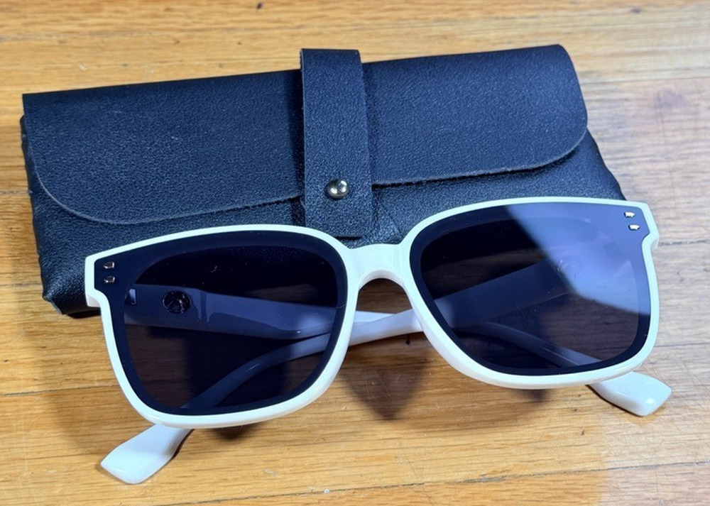 White Square Sunglasses Dark Lenses Gold-Tone Accents With Black Case